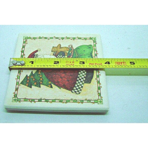 Decorative Art Tile Coaster Set 4 Santa Delivering Gift Holiday Christmas Decor - Picture 7 of 7